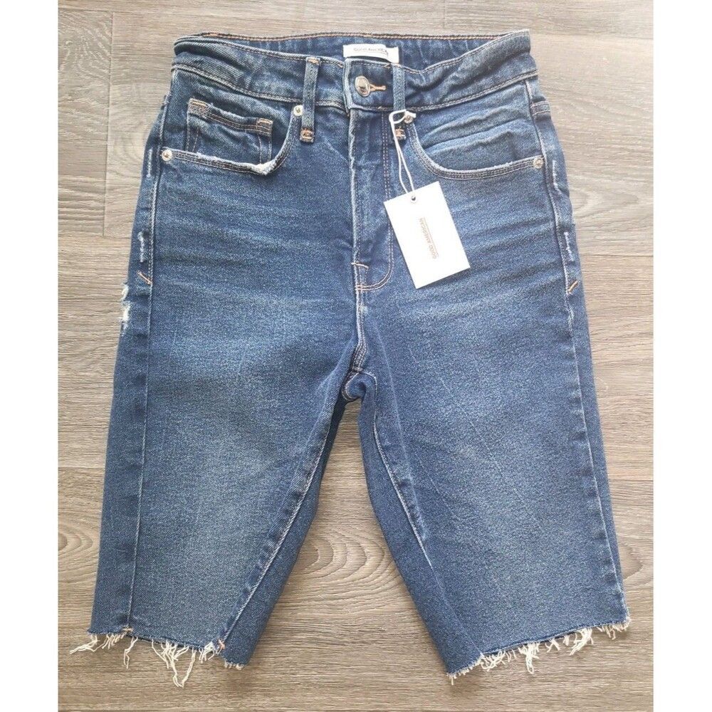 Good American Bemuda Raw Hem Cutoff High Wasit Stretch Shorts 2 26